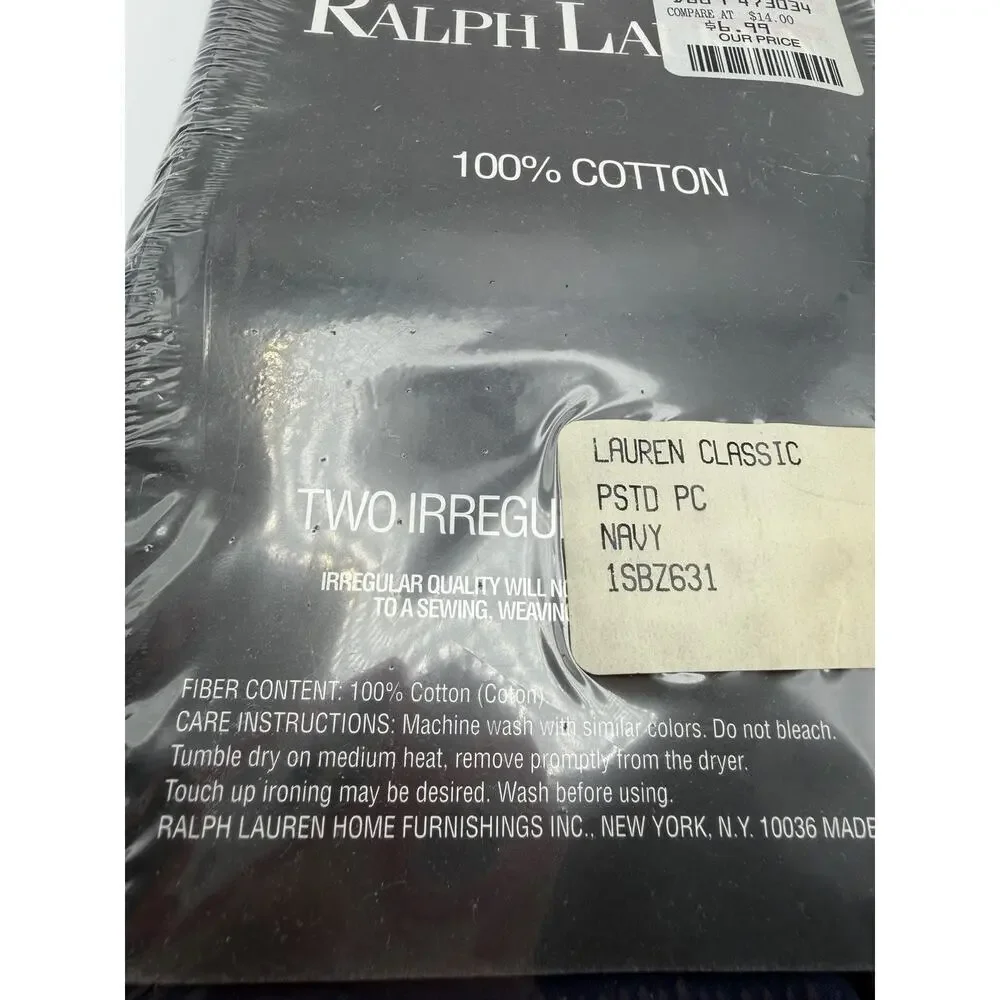 Ralph Lauren Vintage Irregular Pillowcases Set of 2 Navy Blue Cotton NEW